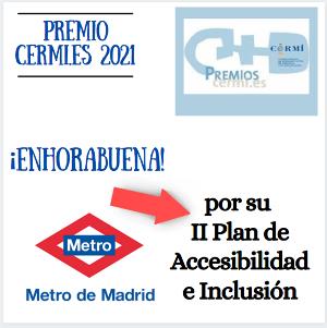 Cartel de enhorabuena a Metro Madrid por su premio cermi.es 2021