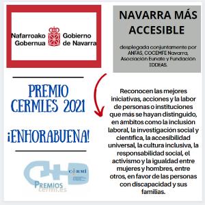Cartel de enhorabuena al proyecto Navarra más Accesible de su premio cermi.es