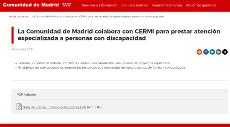 Detalle de la web de la Comunidad de Madrid anunciando su colaboración con CERMI Madrid