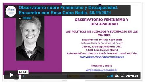 Imagen que da paso a la Grabación audiovisual accesible del Observatorio sobre Feminismo y Discapacidad. Encuentro con Rosa Cobo Bedia