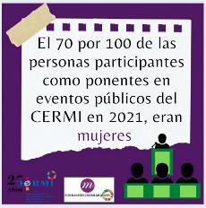 El 70 por 100 de las personas participantes como ponentes en eventos públicos del CERMI en 2021, eran mujeres