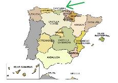 Mapa con als comunidades autónomas y una flecha verde señalando Cantabria