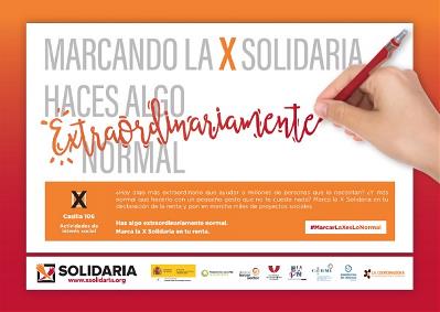 Imagen de la campaña informativa de la X Solidaria que anima a las personas contribuyentes a marcar la casilla 106 de Actividades de Interés Social en su declaración