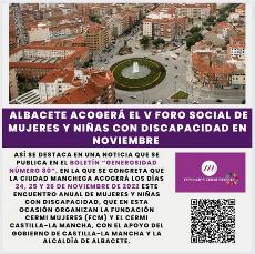 Albacete acogerá el V Foro Social de mujeres y niñas con discapacidad en noviembre