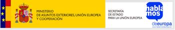 Logotipo del ministerio de asuntos exteriores y cooperación, secretaria de Estado para la UE. Hablamos de Europa