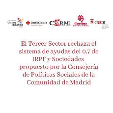 El Tercer Sector rechaza el sistema de ayudas del 0,7 de IRPF y Sociedades propuesto por la Consejería de Políticas Sociales de la Comunidad de Madrid