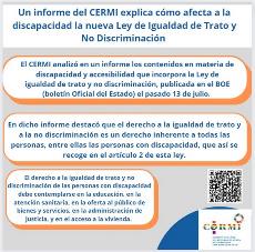 Un informe del CERMI explica cómo afecta a la discapacidad la nueva Ley de Igualdad de Trato y No Discriminación