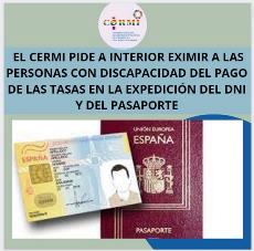 El CERMI pide a Interior eximir a las personas con discapacidad del pago de las tasas en la expedición del DNI y del pasaporte