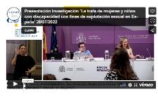 Imagen que da paso a la Grabación audiovisual accesible de la presentación Investigación ‘La trata de mujeres y niñas con discapacidad con fines de explotación sexual en España’