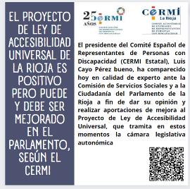 El proyecto de Ley de accesibilidad universal de La Rioja es positivo pero puede y debe ser mejorado en el Parlamento, según el CERMI	