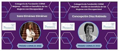 En la categoría Fundación CERMI Mujeres - Acción en beneficio de las Mujeres con Discapacidad el premio se ha concedido Ex Aequo a Concepción Díaz Robledo y a Sara Giménez Giménez