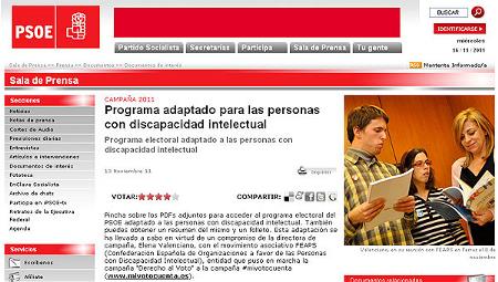 El PSOE adaptó a lectura fácil su programa de las elecciones generales de 2011