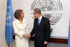 La Reina Sofía y el secretario general de las Naciones Unidas, Ban Ki Moon