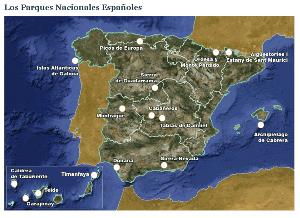 Mapa de los Parques Nacionales españoles, de la web del Ministerio de Agricultura, Alimentación y Medio Ambiente