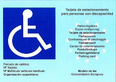 Tarjeta de estacionamiento para personas con discapacidad. Modelo de las Comunidades Europeas