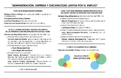 Programa de la jornada “Administración, Empresa y Discapacidad juntos por el empleo” del CERMI Castilla y León