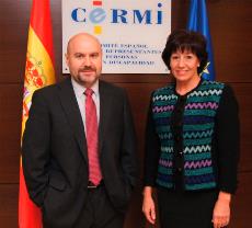 Luis Cayo Pérez Bueno, presidente del CERMI y la consejera de Cultura, Deportes, Políticas Sociales y Vivienda del Gobierno de Canarias, Inés Rojas, durante la reunión