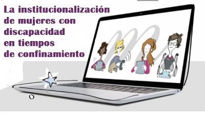 Ilustración de la web de la Fundación CERMI Mujeres con un ordenador y mujeres con discapacidad en la pantalla del mismo