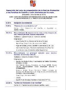 Programa del acto de presentación de la Red de protección a las familias de Castilla y León