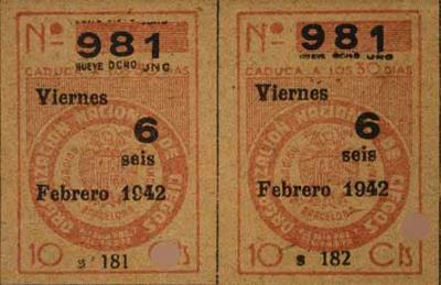 Cupones de la ONCE de 1942