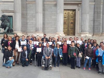 Representantes del CERMI, celebran frente al Congreso poder votar.