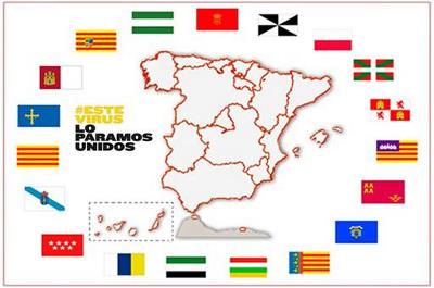 Mapa de España por comunidades, con el lema 'Este virus lo paramos unidos'