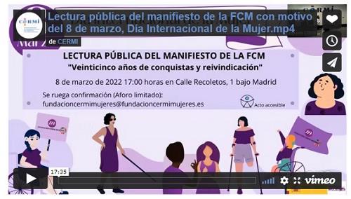 Imagen que da paso a la Grabación audiovisual accesible de la lectura pública del manifiesto de la FCM con motivo del 8 de marzo, Día Internacional de la Mujer