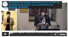 Imagen que da paso a la Grabación audiovisual accesible de la Ceremonia de entrega del premio Cermi.es 2021 en la categoría de Acción social al Ministerio de Sanidad