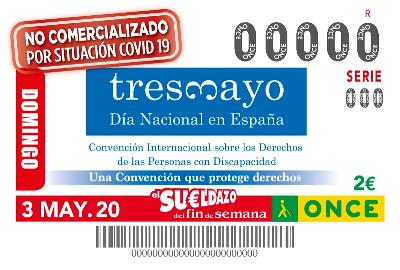 Ilustración de un cupón de la ONCE dedicado al 3 de mayo, Día Nacional de la Convención de la ONU sobre los Derechos de las Personas con Discapacidad