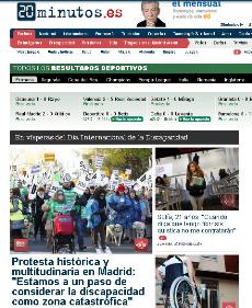 Portada de la versión digital de 20minutos durante la marcha SOS Discapacidad