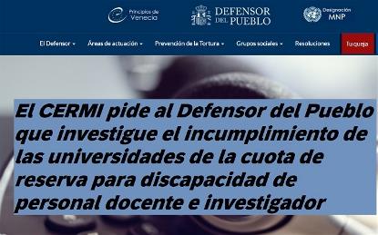 El CERMI pide al Defensor del Pueblo que investigue el incumplimiento de las universidades de la cuota de reserva para discapacidad de personal docente e investigador