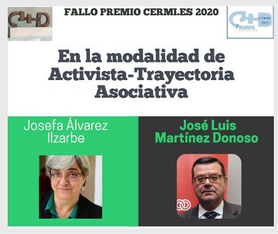 Imagen de los premiados en la categoría activista-trayectoria asociativa, Josefa Álvarez y José Luis Martínez Donoso